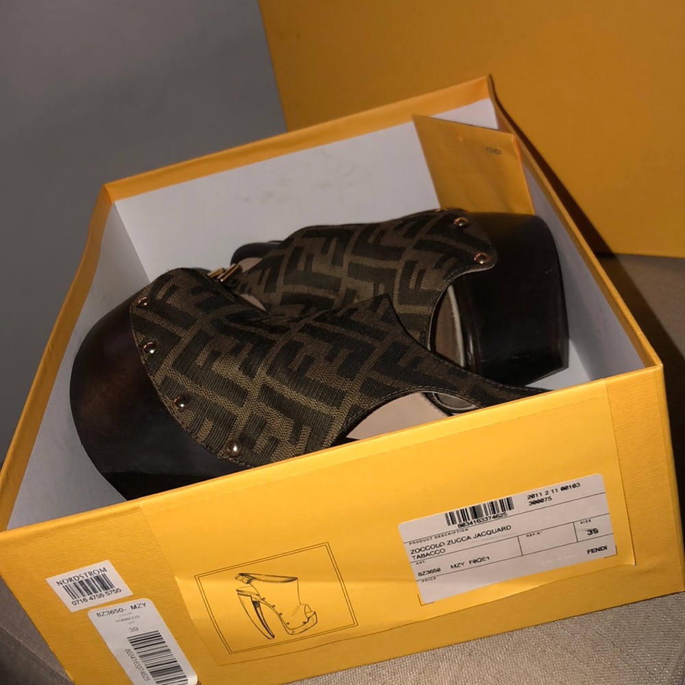 Fendi Zoccolo Zucca Jacquard Tabacco
